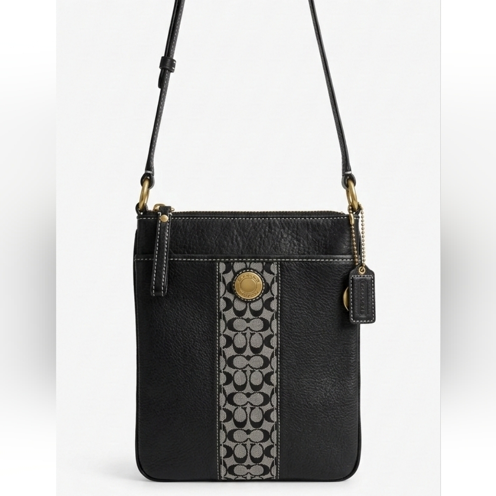Coach Vintage 2006 Black Pebble Leather + Monogram Crossbody EUC